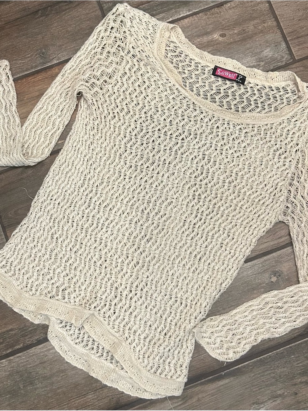 Say What? Cream Open-Knit Scoop Neck Sweater